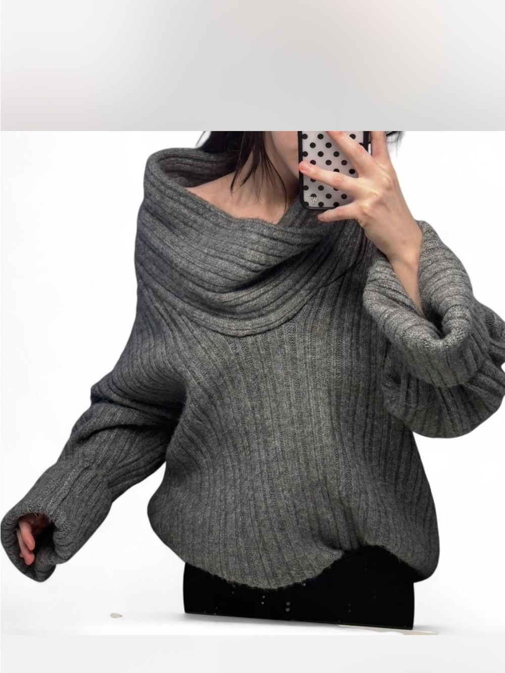 Source Unknown Charcoal Ribbed Off-Shoulder Sweater